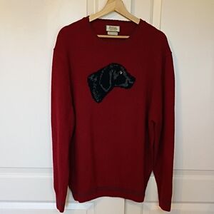 Boston Traders Black Lab Brick Red Wool Blend Men's Sweater Size XL Vintage